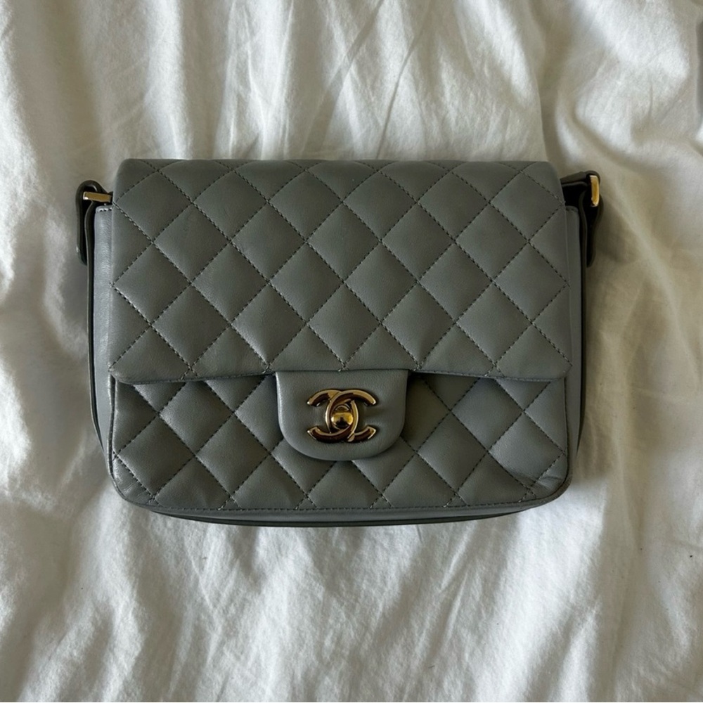 Chanel Gray Quilted Leather Bag